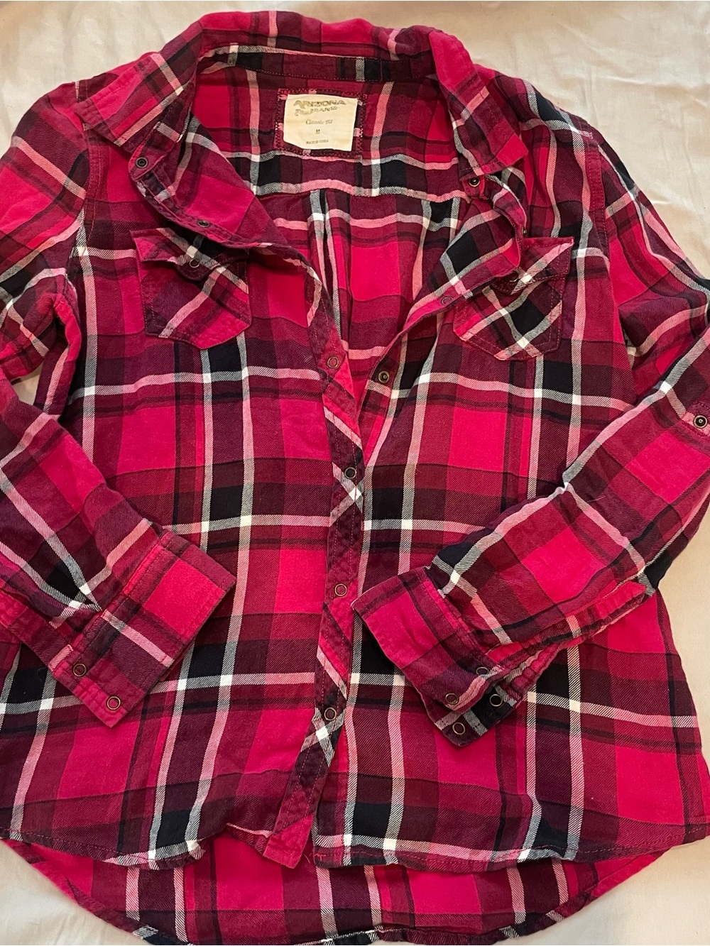 Arizona Jean Company Hot Pink Plaid Button-Down Shirt